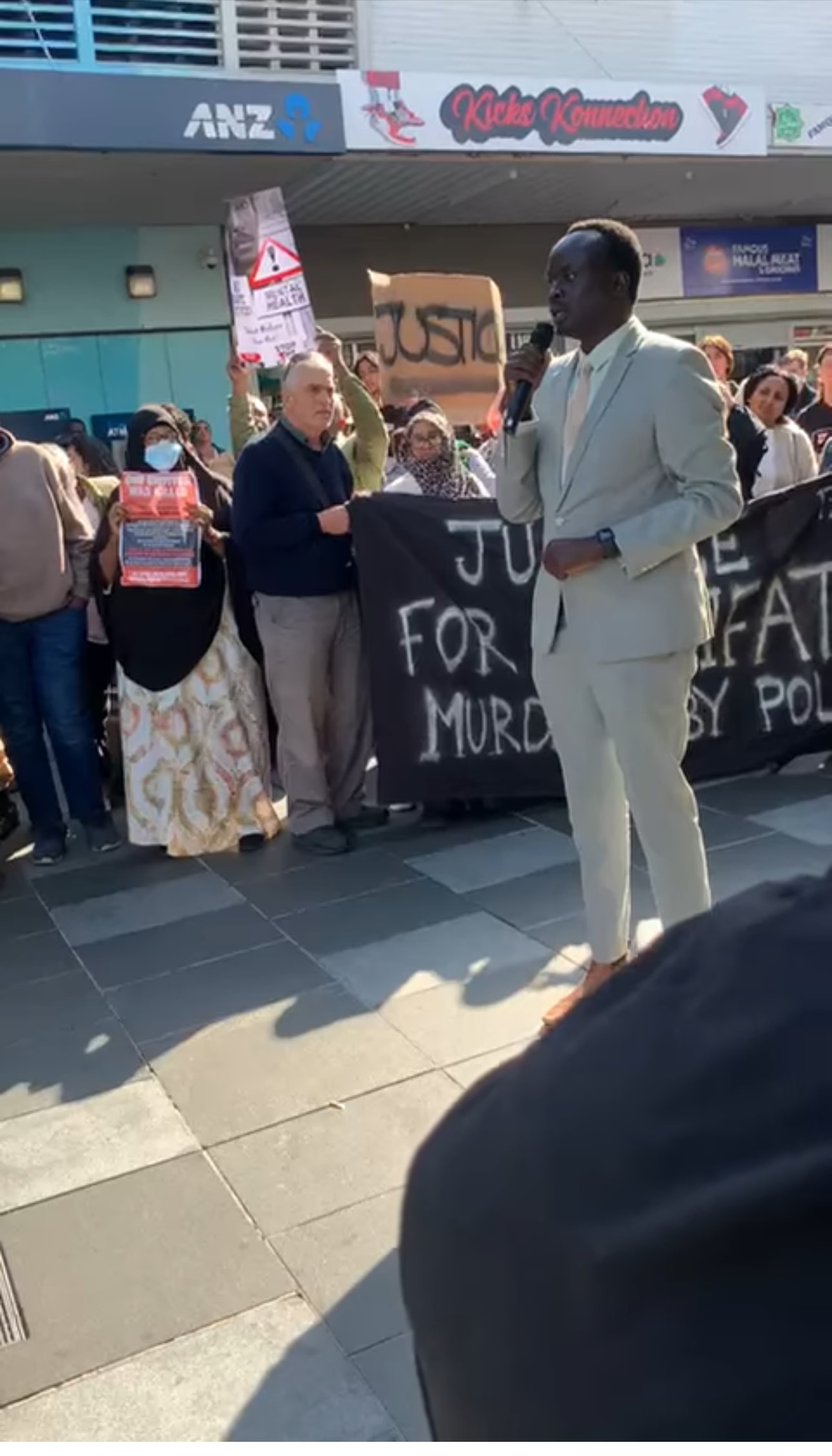 Community members gathered at the Justice for Abdifatah Ahmed rally in Footscray, April 2025