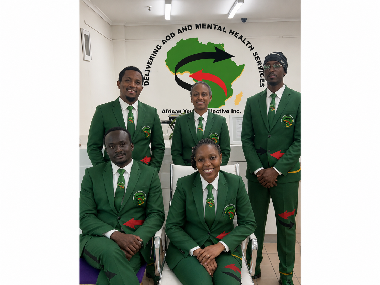 AYC team in green branded uniforms at the AYC office