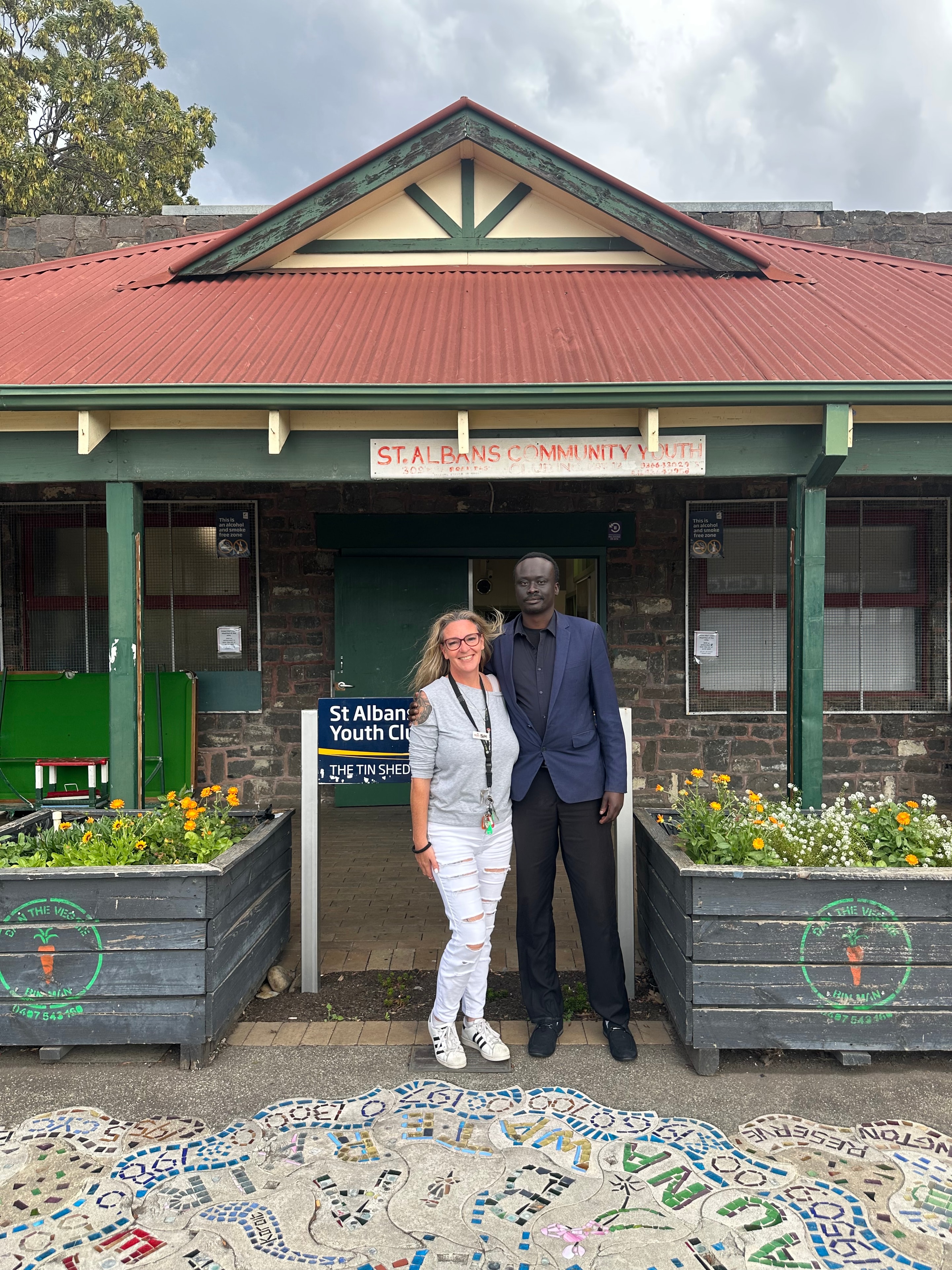 AYC Founder/CEO Mr Isaiah Alier Mashinkok Jr with Tinshed Manager Tamara Carr at St Albans Community Youth Club