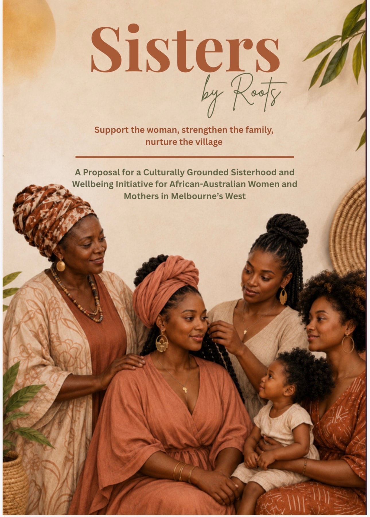 Sisters by Roots proposal cover — Support the woman, strengthen the family, nurture the village
